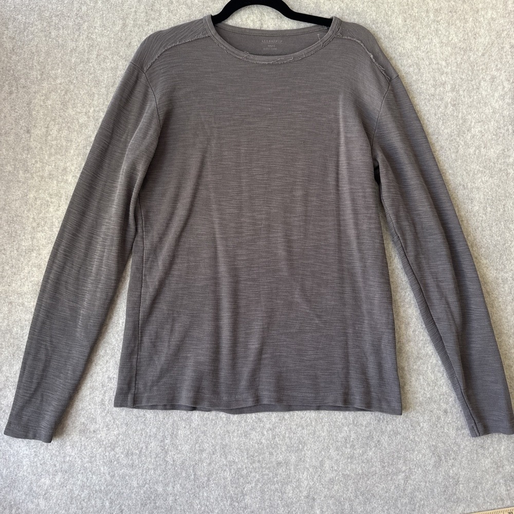 AllSaints State Long Sleeve Crew T Shirt Mens M Taupe Brown Thermal Knit